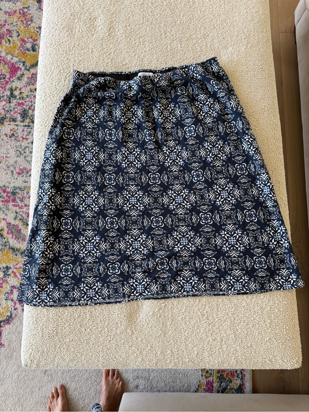 Liz Claiborne Navy and White Printed A-Line Skirt